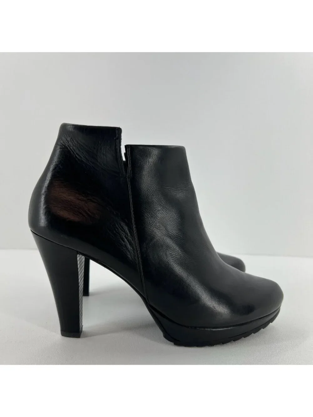 Paul Green 3204 Platform Ankle Boots Womens 8.5 Side Zip High Heel Leather Black